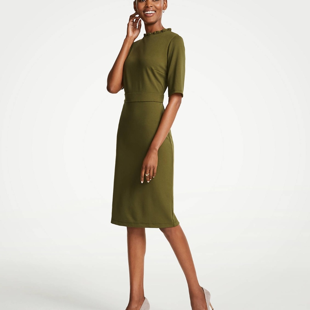 Ann Taylor Ruffle Neck Ponte Sheath Dress -- Size 12